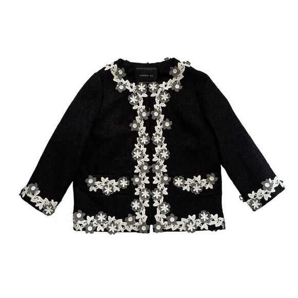 ANDREW GN PARIS Black Embellished Appliqué Floral Dress‎ Jacket Coat 50 - Picture 1 of 8
